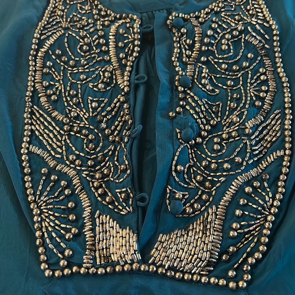 Teal embroidery top